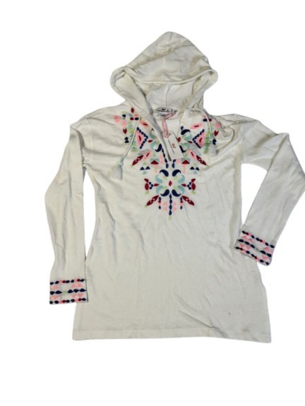 Vineyard Vines Medallion Embroidered Hood Tunic Linen Blend Beach Summer Pool